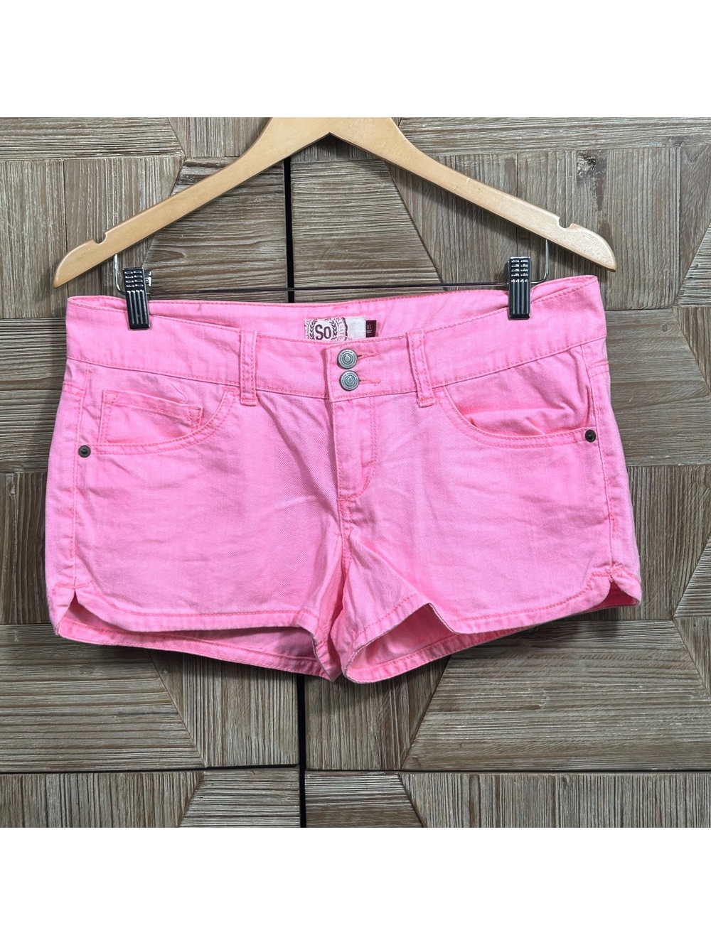 Y2K SO Pink Distressed Denim Low Rise Jean Mini Shorts Cotton 8/10